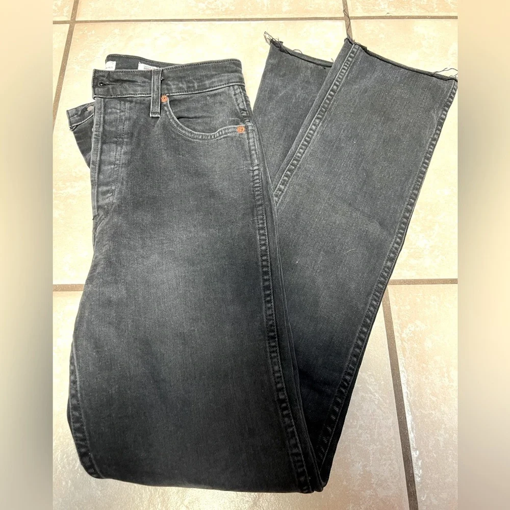 RE/DONE black button fly‎ raw hem jeans 28 double needle long REDONE
